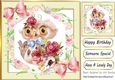Lovely Owl with flowers and bows 8x8 (one)