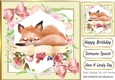 Lovely Fox with flowers and bows 8x8 card fronts (three)