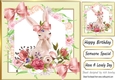 Lovely Rabbit with flowers and bows 8x8 card fronts (four)