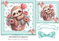 Lovely turq Heart Toppers with a cute valentines sloth 7x7 with Bow