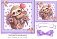 Lovely Purple Heart Toppers with a cute valentines sloth 7x7 with Bow