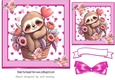 Lovely Pink Heart Toppers with a cute valentines sloth 7x7 with Bow