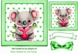 Lovely Green Heart Toppers with a cute valentines koala 7x7 with Bow