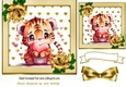 Lovely Gold Heart Topper a Cute Valentines Tiger with Roses 7x7