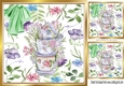 Pretty flower 8x8 Card  front with painted floral teacups