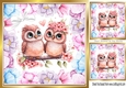 Lovely Owls Together in Lilac/Pink Flowers 8x8 card front
