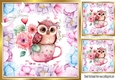 Lovely Owl in a Teacup Lilac/Pink Flowers 8x8 card front