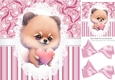 Cute little puppy with hearts lace and pink bows/stripes 8x8