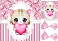 Cute little kitty with hearts lace and pink bows 8x8 (one)