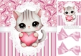 Cute little kitty with hearts lace and pink bows 8x8 (two)