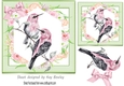 Pretty Painted Pink/Grey Birds 7x7 with flowers and bow