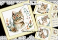  4 Lovely Portraits of cats with flowers  8x8 Card fronts Mini Kit