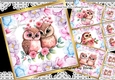 4 Lovely Owls Together in Lilac/Pink Flowers 8x8 cards Mini kit