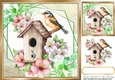 Pretty Birdhouse wih flowers  and leaves 8x8 card front (two)