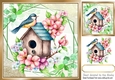 Pretty Birdhouse wih flowers  and leaves 8x8 card front (four)