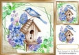 Pretty Birdhouse wih flowers  and leaves 8x8 card front (three)