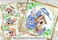  4 Pretty Birdhouses with flowers 8x8 card fronts Mini Kits