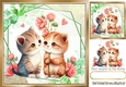 Cute kitty cuddles with flowers 8x8 card front (one)