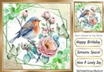 pretty bird with pink flowers and butterflies 8x8 card