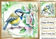 pretty blue bird with pink flowers and butterflies 8x8 card