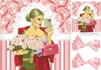 Pretty Lady with mobile and flowers on lace 8x8 (two))