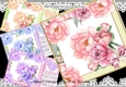 4 lovely coloured Peonies with bouquets and bows 8x8 Mini kit