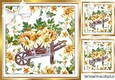 Wheelbarrow full of sunflowers with white Bow 8X8 Card