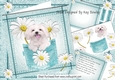 Cute White Dog With Daisies in turq Denim Pocket  8x8 Mini kit