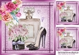 Pretty Flowers with Ladies Accessories Denim Pink card 8x8