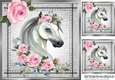 Lovely Horse With Roses in Stitched Denim Silver Card 8X8