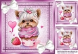Lovely Terrier in a cupcake in Stitched Denim Pink Card 8X8