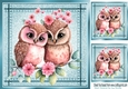 Lovely Owls Cuddling Stitched Denim Blue Card Fronts