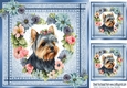 Lovely Yorkie in Heart Flower Wreath Denim Frame 8X8