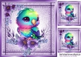 Lovely Little Budgie with flowers in Stitched Denim Purple Card 8X8