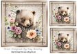 Lovely Stitched Denim Brown Card Front With Huggy Bear 7x7