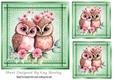 Lovely Stitched Denim Green Card Front 7x7 With Cuddling Owls