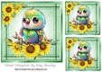 Lovely Stitched Denim Green Card Front 7x7 With Cute Budgie
