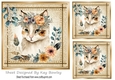 Lovely Stitched Denim Gold Card 7x7 With Cat/Flowers