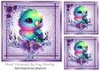 Lovely Stitched Denim Purple Card Front 7x7 Cute Parrot