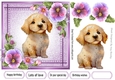 Pretty Denim Pink,Topper with Pansies And Puppy (three) 7x7