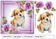 Pretty Denim Pink,Topper with Pansies And Puppy (seven) 7x7