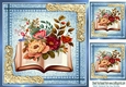 Denim Blue With Floral Open Book, Ornate Gold Corners 8x8 (two)
