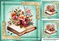 Denim Turq With Floral Open Book, Ornate Gold Corners 8x8 (four)