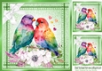 Cute Love Birds With White Flowers And Bow Green Denim 8x8
