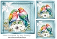 Cute Love Birds With White Flowers And Bow Blue Denim 7x7