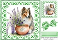 Green Swirl 8x8 card front with Beautiful Collie and Flowers (one)
