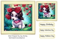 Cute little puppy with hearts and roses in cream frame 7x7 (two)