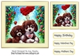 Cute little puppies with hearts and roses in cream frame 7x7 (three)
