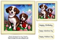 Cute little puppies with hearts and roses in cream frame 7x7 (four)