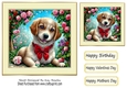 Cute little pup with hearts and roses in cream frame 7x7 (five)